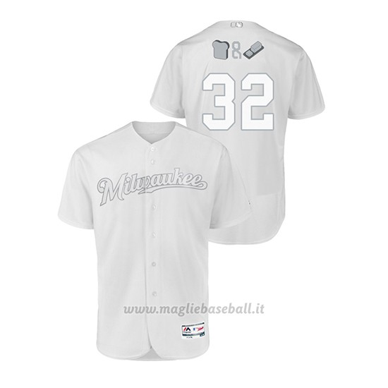 Maglia Baseball Hombre Milwaukee Brewers 32 Jeremy Jeffress 2019 Players Weekend Autentico Bianco